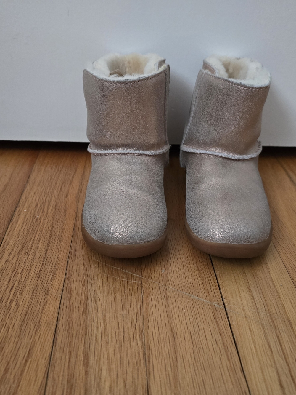 UGG Toddler Metallic Rose Gold Short Sheepskin Boots